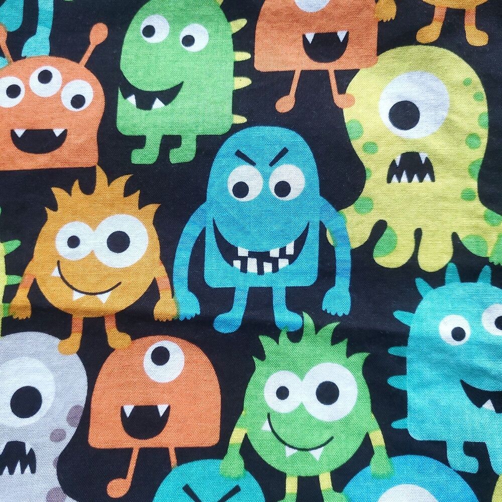 JOANN Monster Fabric 2/3 Yard Approx 24 x 40 Black Multicolor Whimsical Kids